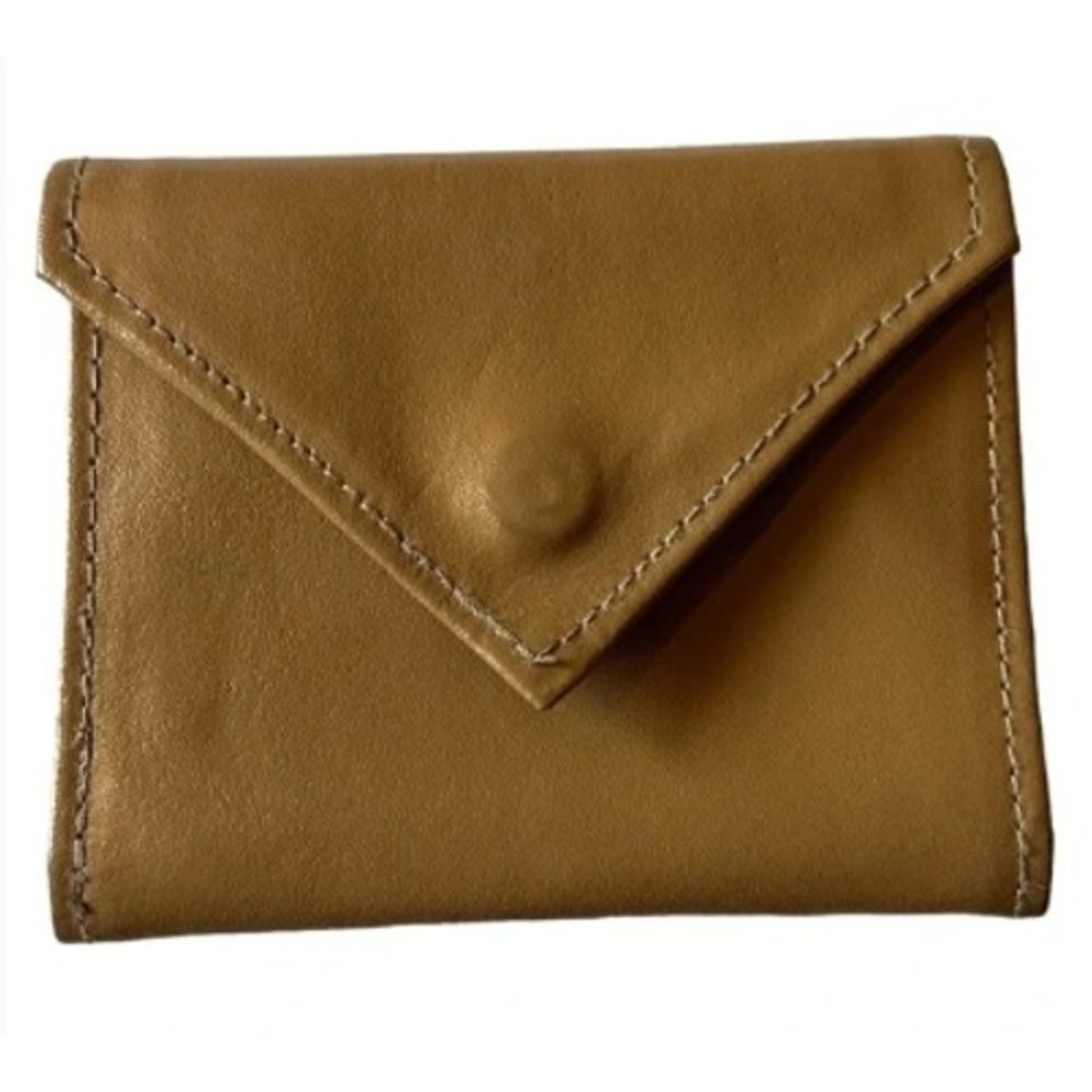 Vintage Tan Leather Envelope Trifold Wallet with ID Window and Coin Pocket